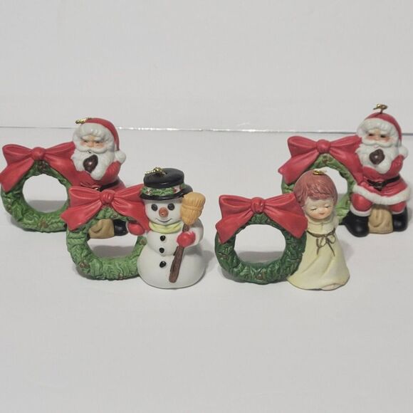 Jasco Lil Chimers Christmas Porcelain Napkin Rings Set of 4 Angel Snowman Santa - Picture 6 of 13
